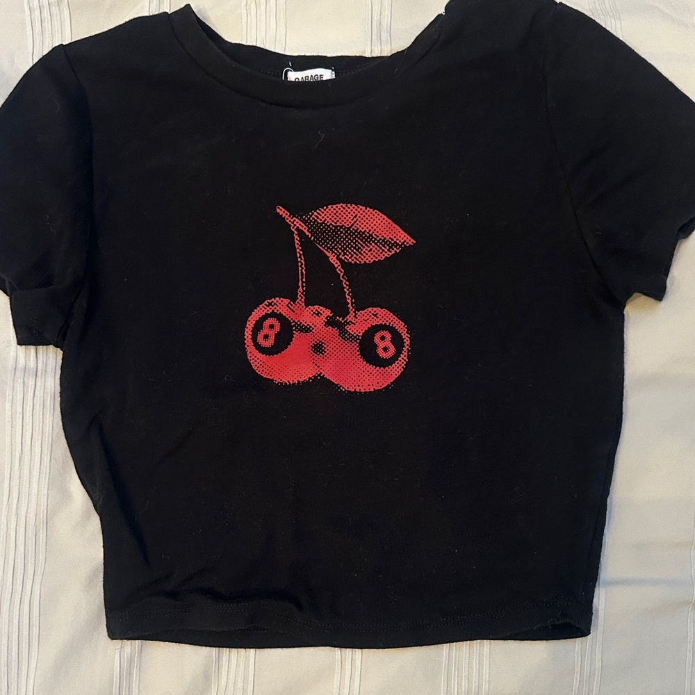 Black cropped T- Shirt with Red Cherry Design